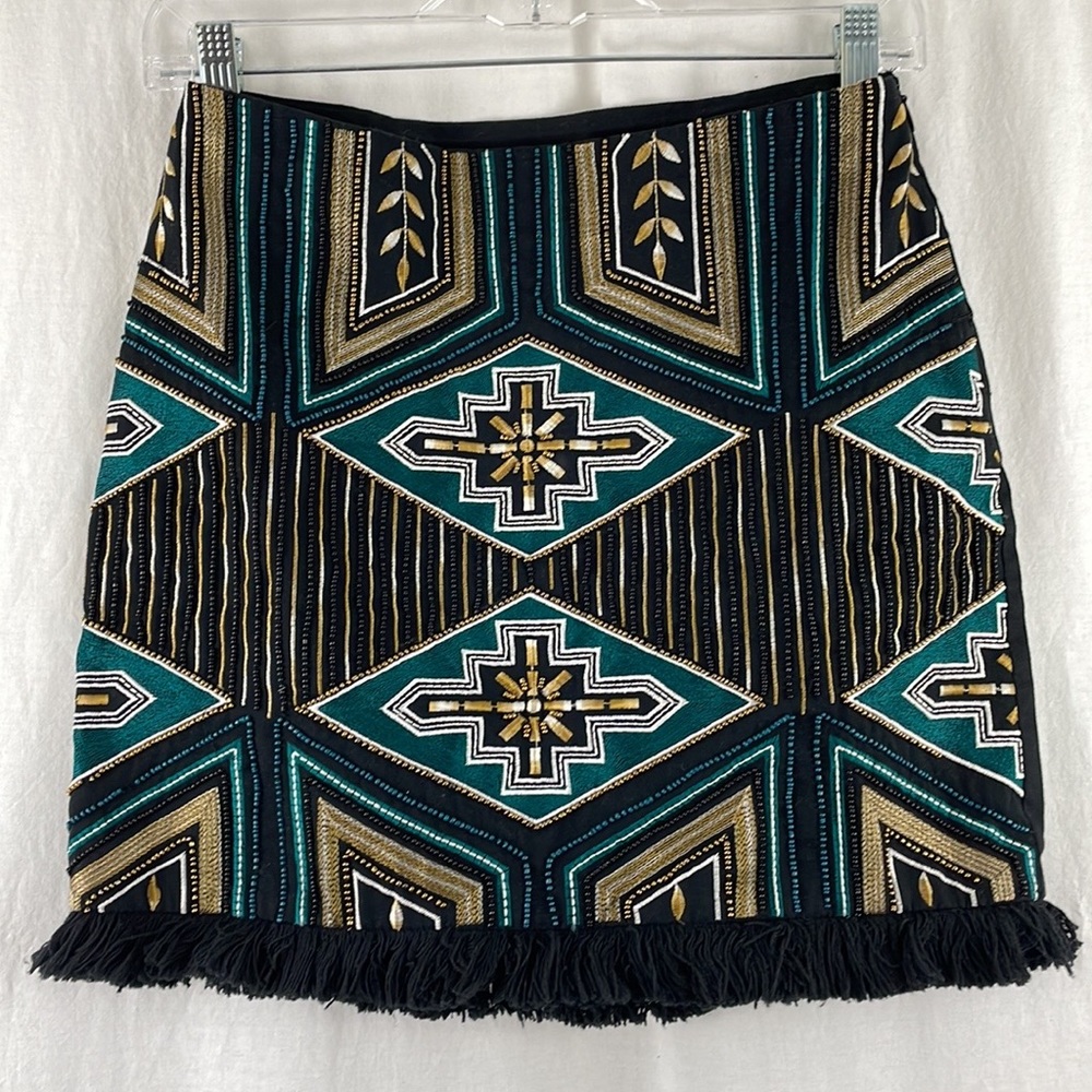 H&M Black Beaded Fringe Mini Skirt- Size 4